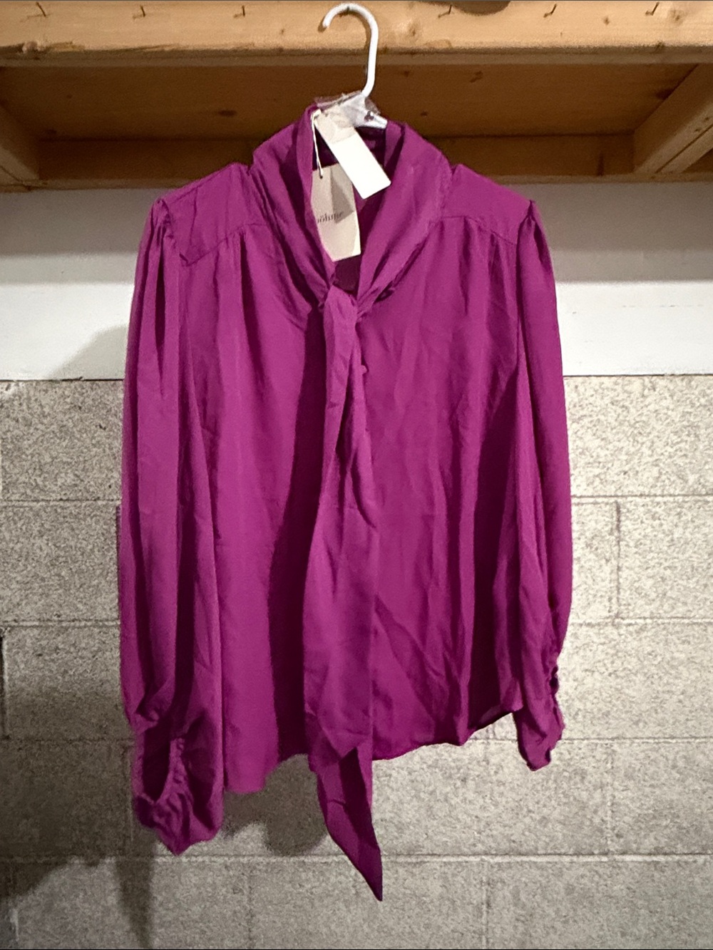 Tie-Neck Long-Sleeve Blouse in Fuchsia